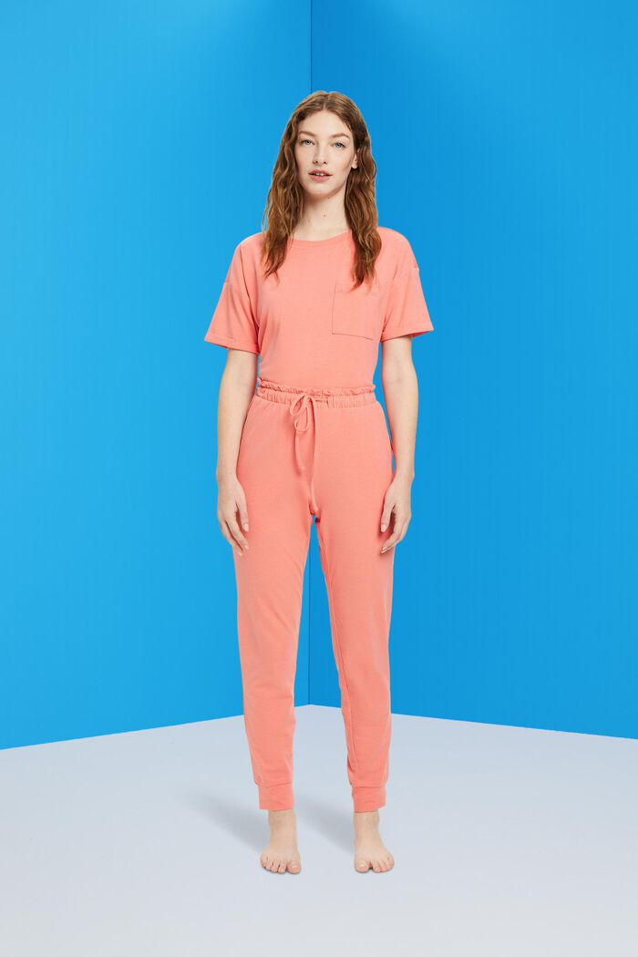Jersey trousers with elasticated waistband, NEW CORAL, detail image number 1