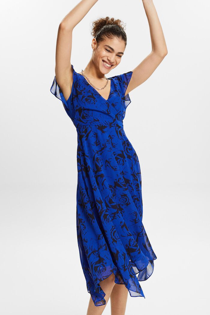 Printed V-Neck Chiffon Maxi Dress, BRIGHT BLUE, detail image number 5
