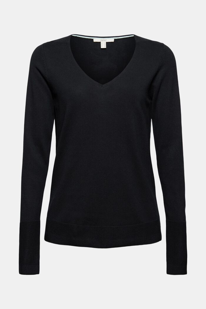 V-neck jumper containing organic cotton, BLACK, detail image number 0