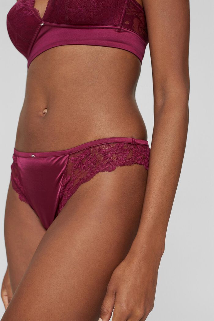Brazilian briefs made of lace and microfibre, DARK PINK, detail image number 1