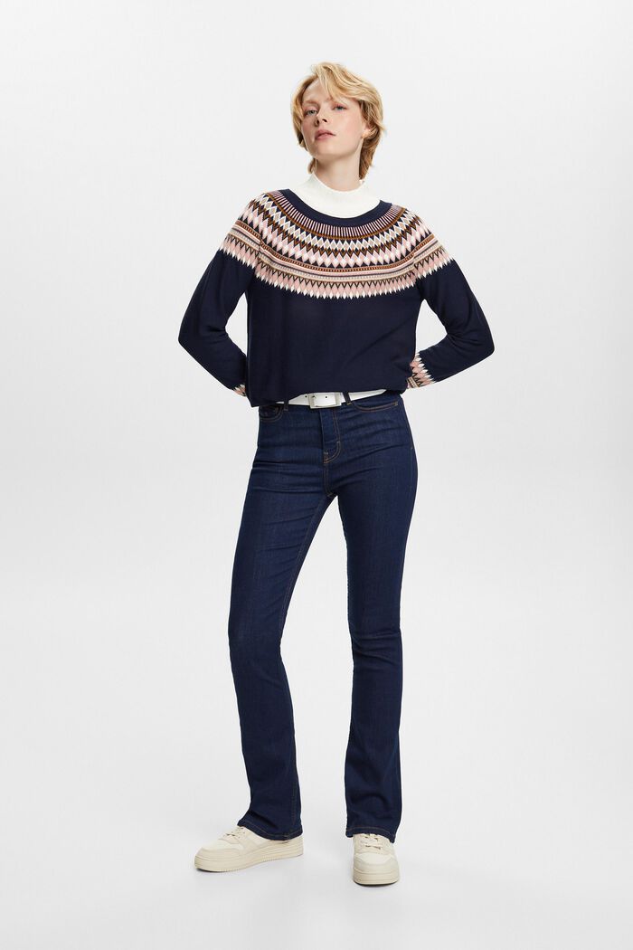 Cotton Jacquard Sweater, NAVY, detail image number 4