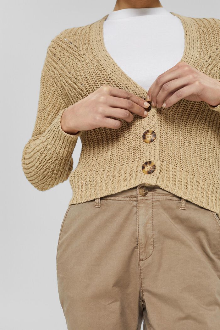 Cardigan in ribbon yarn, blended cotton, SAND, detail image number 0