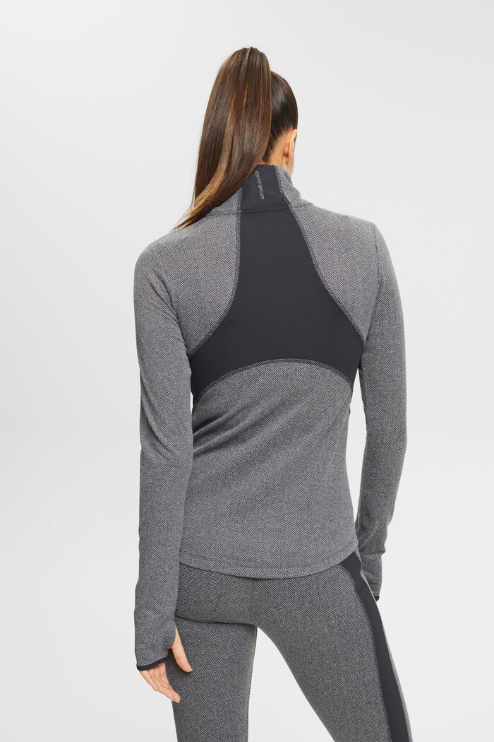 Half-zip long sleeve top with herringbone pattern, BLACK, detail image number 3