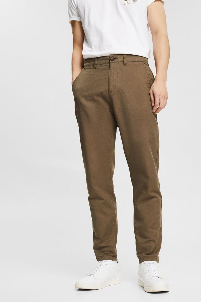 Made of blended linen: chinos, DUSTY BROWN, overview