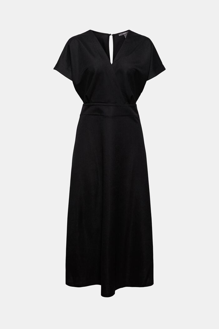 Wrap-effect flared midi dress in jersey, BLACK, overview