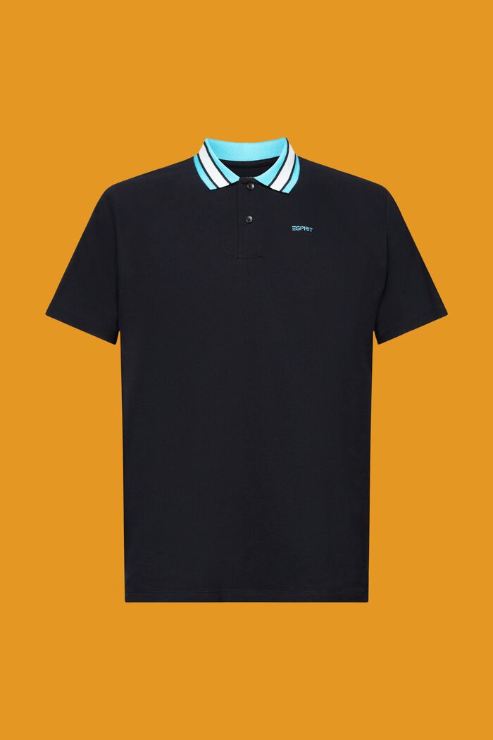 Cotton pique polo shirt with striped collar, BLACK, detail image number 6