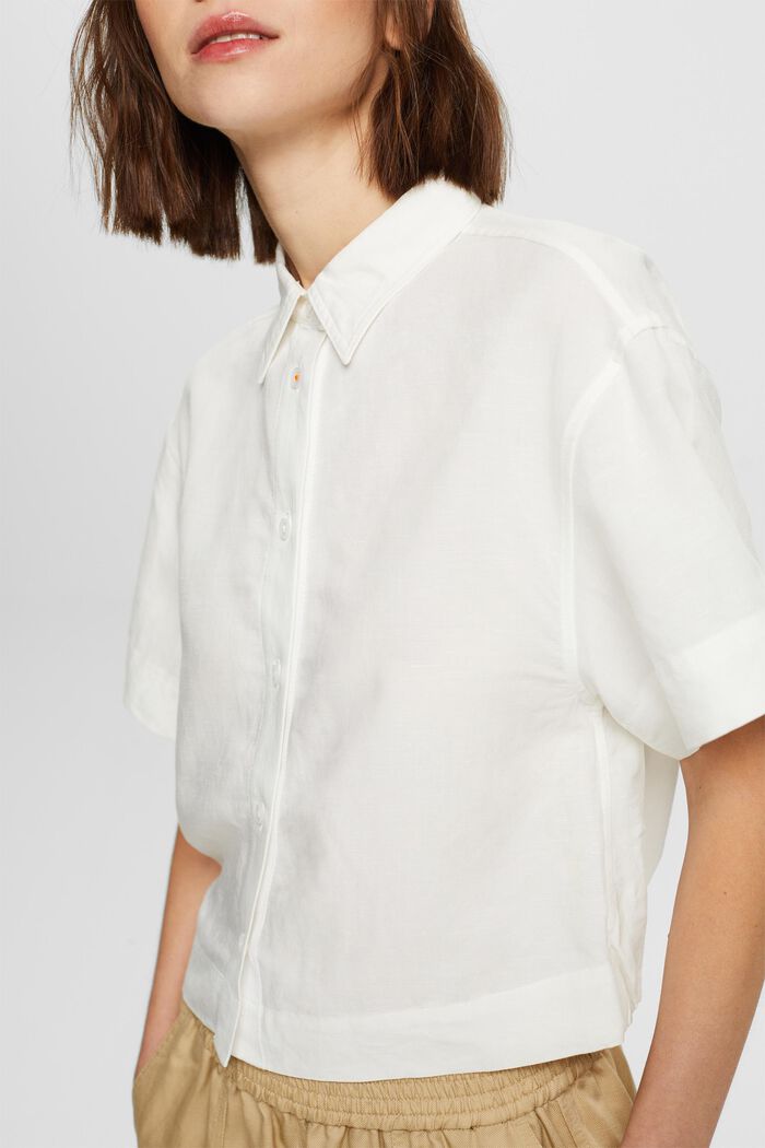 ESPRIT - Cropped shirt blouse, linen blend at our online shop