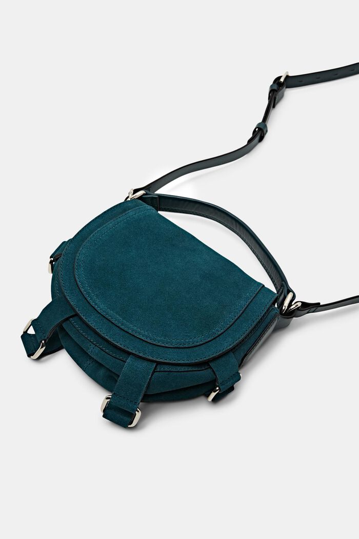 Suede saddle bag with decorative straps, TEAL GREEN, detail image number 3