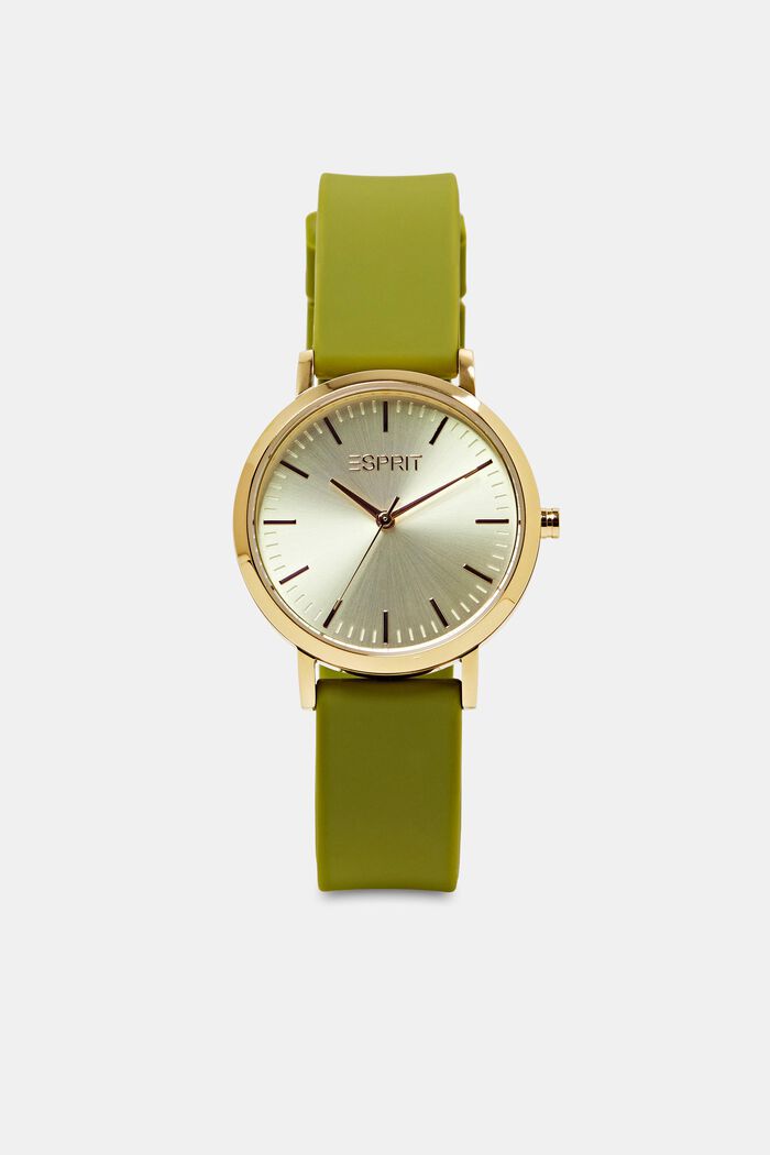 Stainless Steel Rubber Strap Watch, GREEN, detail image number 0
