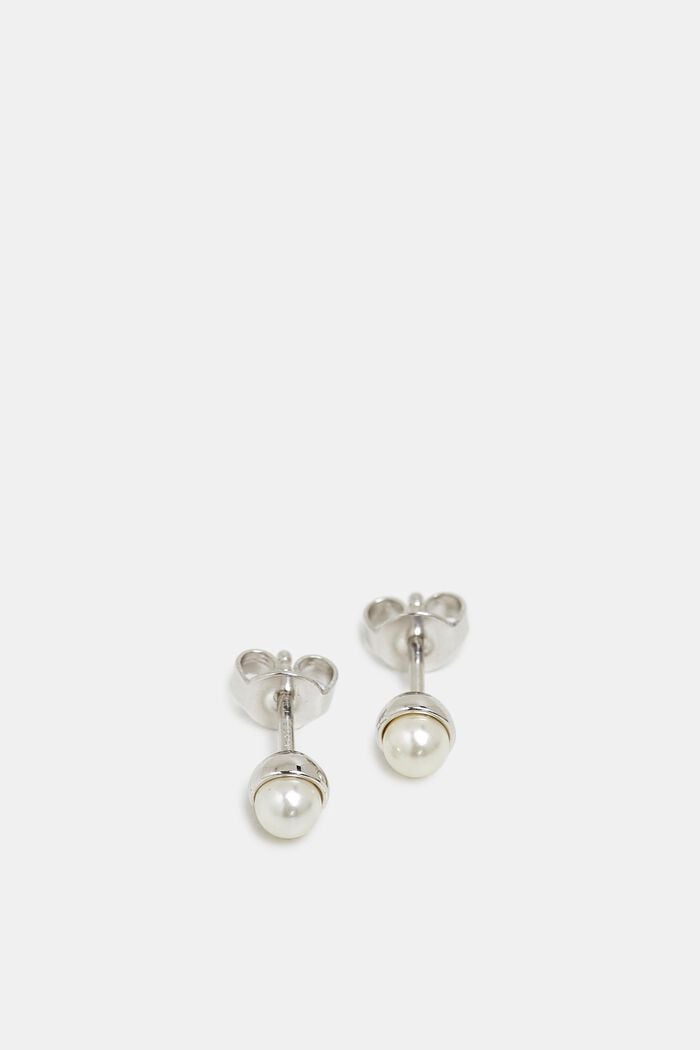 Stud earrings with a bead, sterling silver, SILVER, detail image number 1