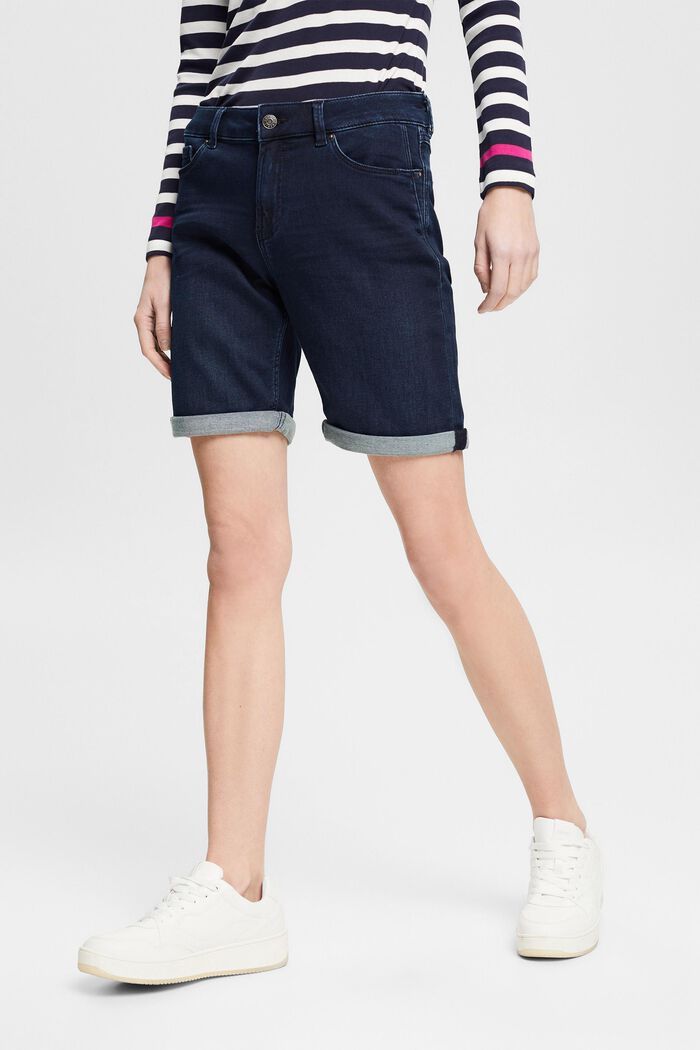 Denim shorts made of blended organic cotton, BLUE RINSE, detail image number 0