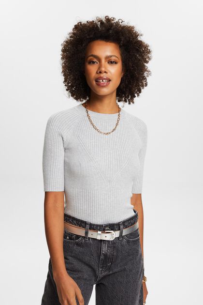 Ribbed Short-Sleeve Sweater
