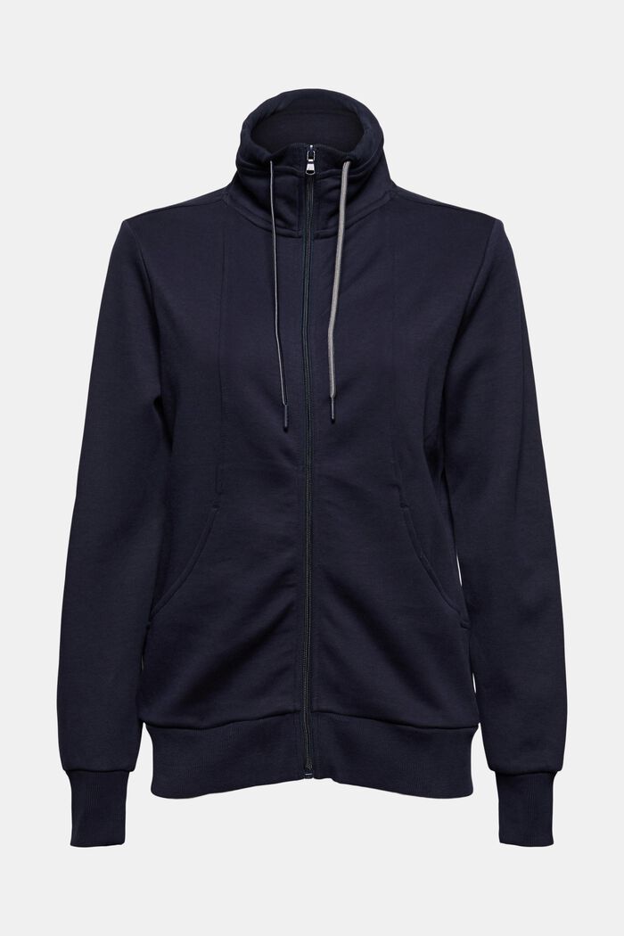 Zipper sweatshirt, cotton blend, NAVY, detail image number 0