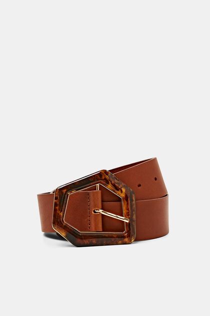 Leather belt with statement buckle