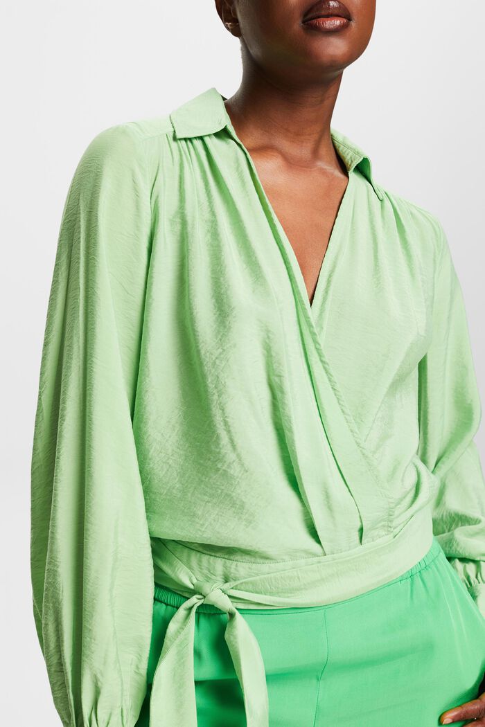 Gathered Wrap Blouse, LIGHT GREEN, detail image number 3