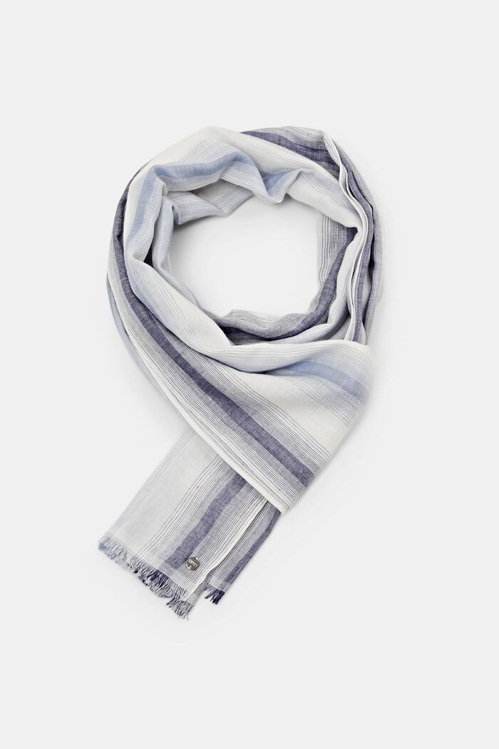 Striped linen blend scarf, DARK BLUE, detail image number 0