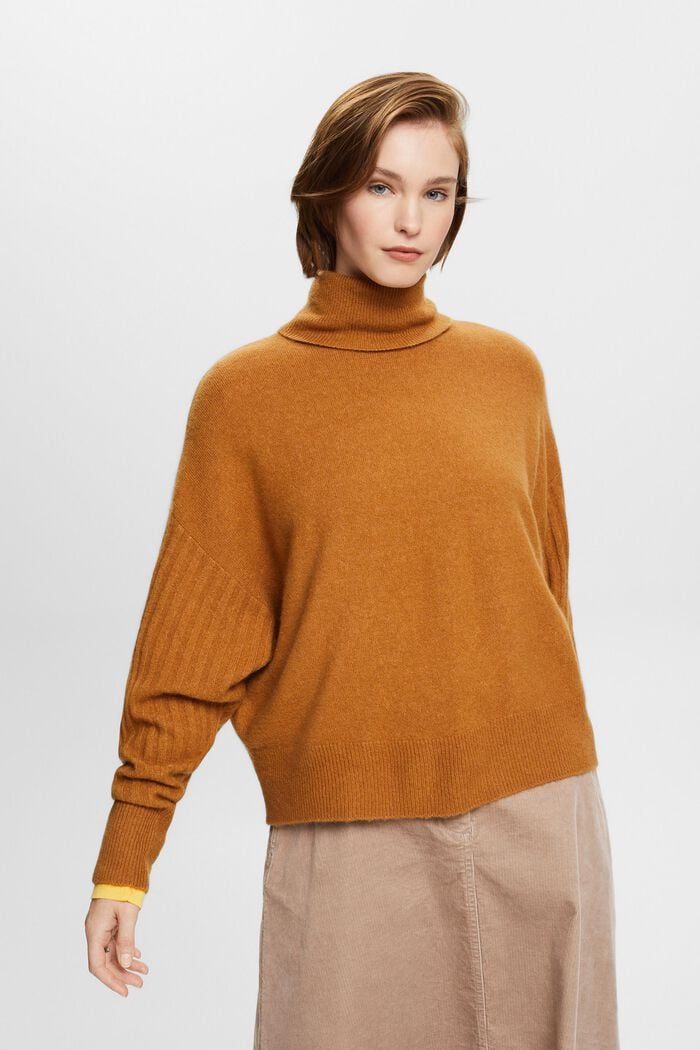 Wool Blend Turtleneck Sweater, CARAMEL, detail image number 1