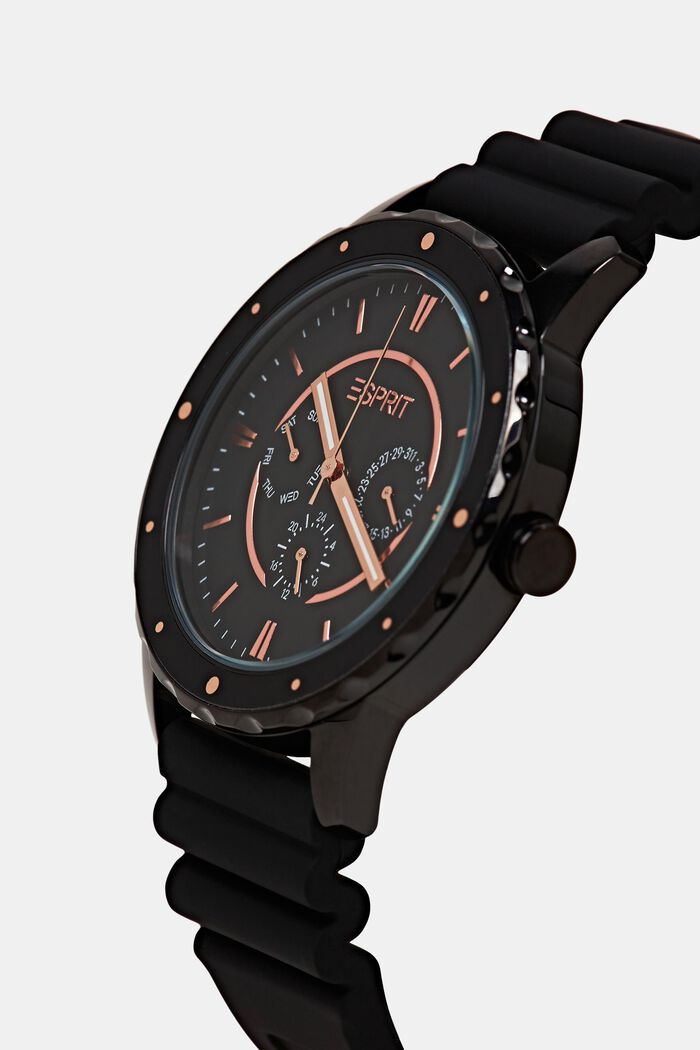 Stainless-steel watch with rubber bracelet, BLACK, detail image number 1