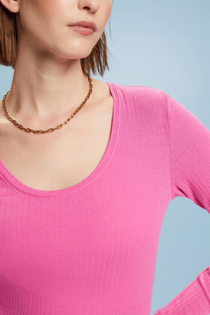 Scoop Neck Pointelle T-Shirt, NEW PINK FUCHSIA, detail image number 2