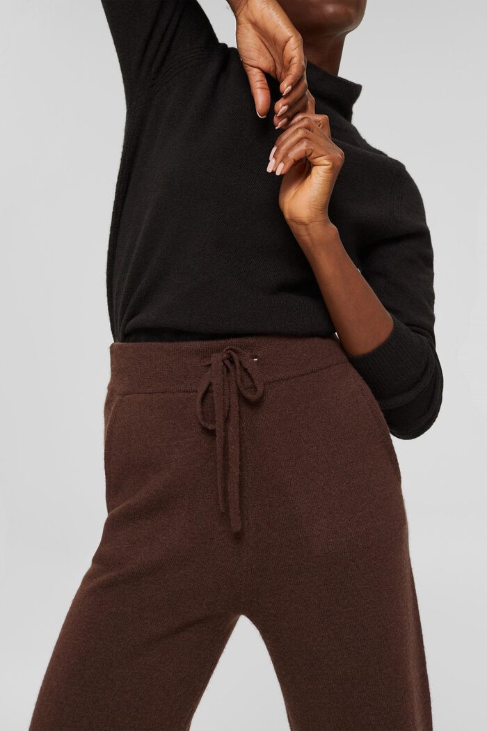 With wool: knitted trousers with a wide leg, RUST BROWN, detail image number 6