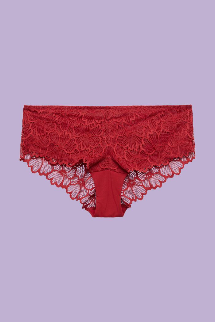 Flower Lace Brazilian Shorts, RED, detail image number 3