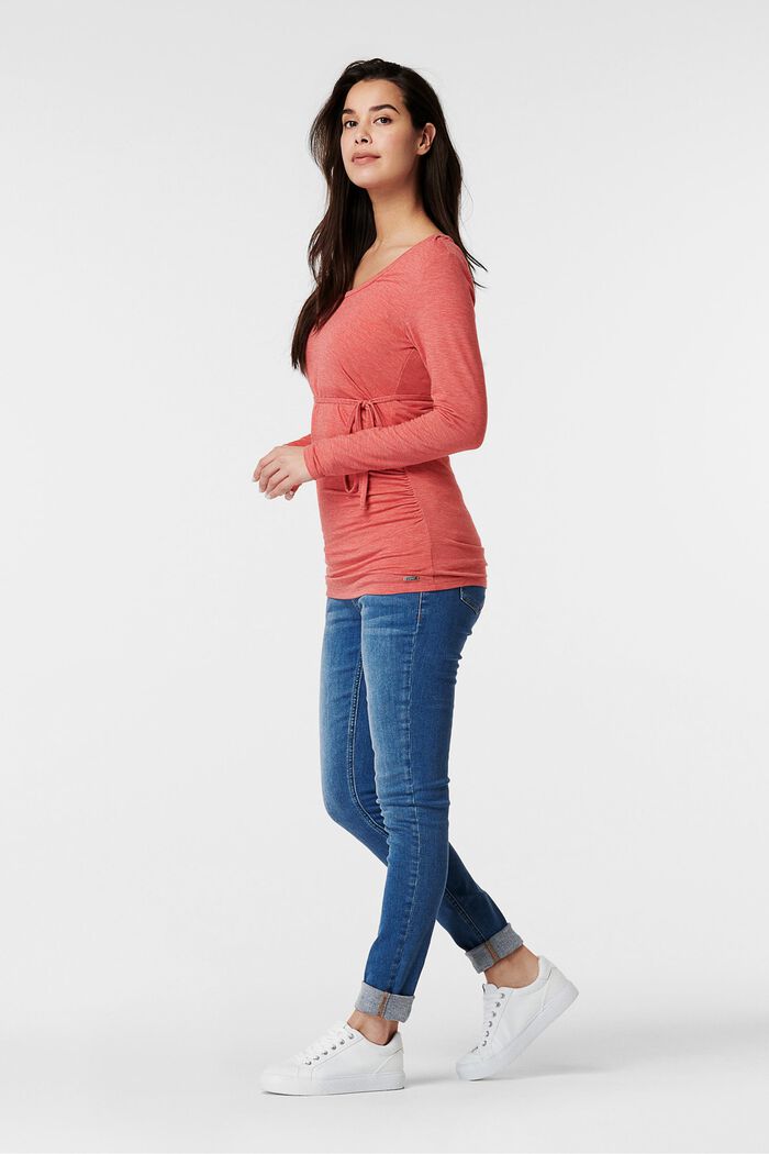 Long sleeve top with tie-around belt, CORAL, detail image number 1