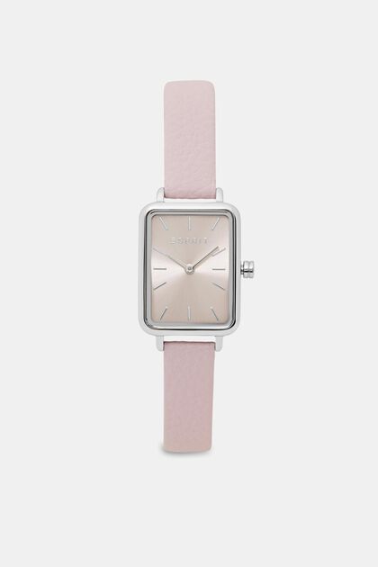 Square-shaped watch with a leather strap, PINK, overview