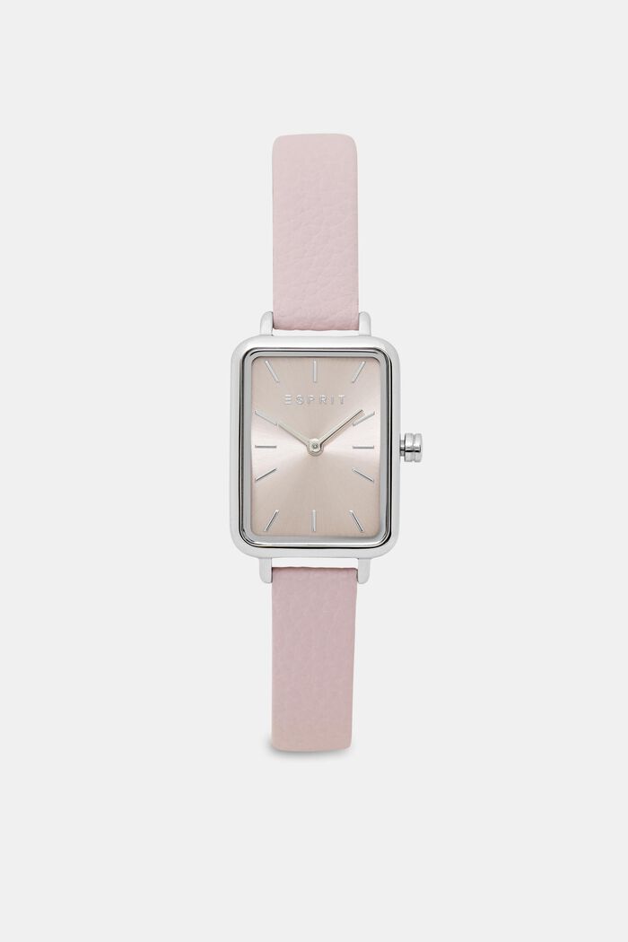Square-shaped watch with a leather strap, PINK, detail image number 0