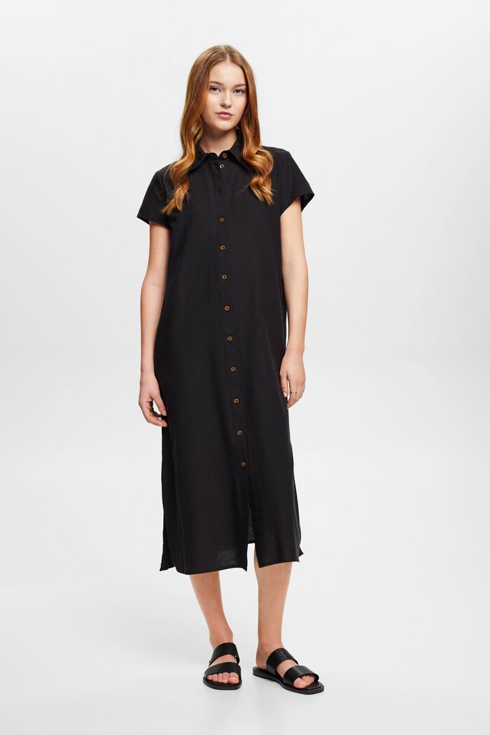 Blouse dress with linen, BLACK, detail image number 4