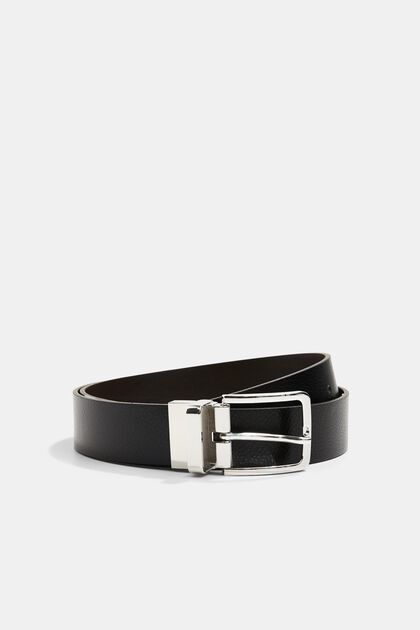 Reversible leather belt with a metal buckle