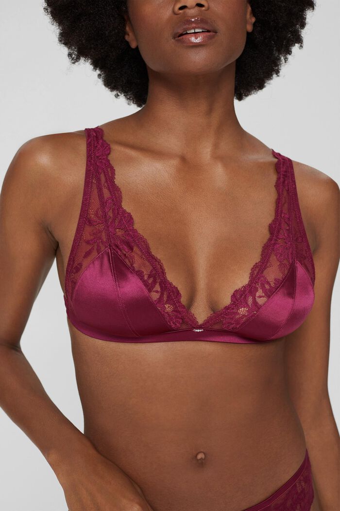 Non-wired soft bra with lace, DARK PINK, detail image number 2