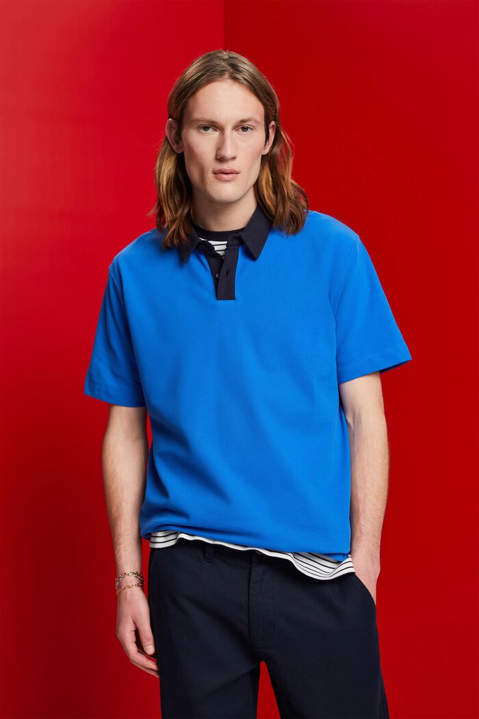 Cotton pique polo shirt, BRIGHT BLUE, detail image number 0