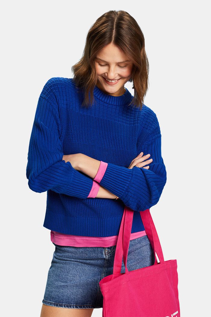 Structured Round Neck Sweater, BRIGHT BLUE, detail image number 4