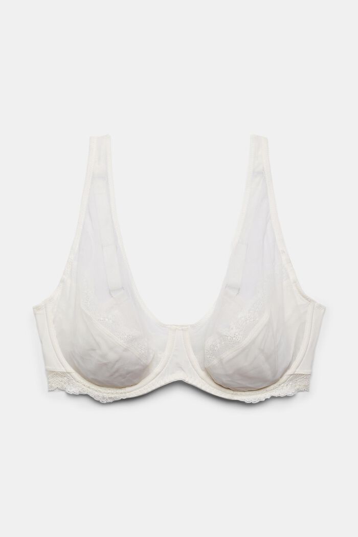 Unpadded, underwire bra with lace details, OFF WHITE, overview