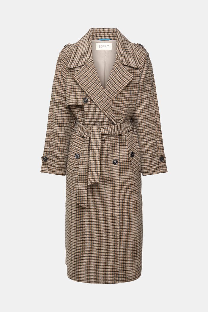 Checked wool blend coat, BARK, overview