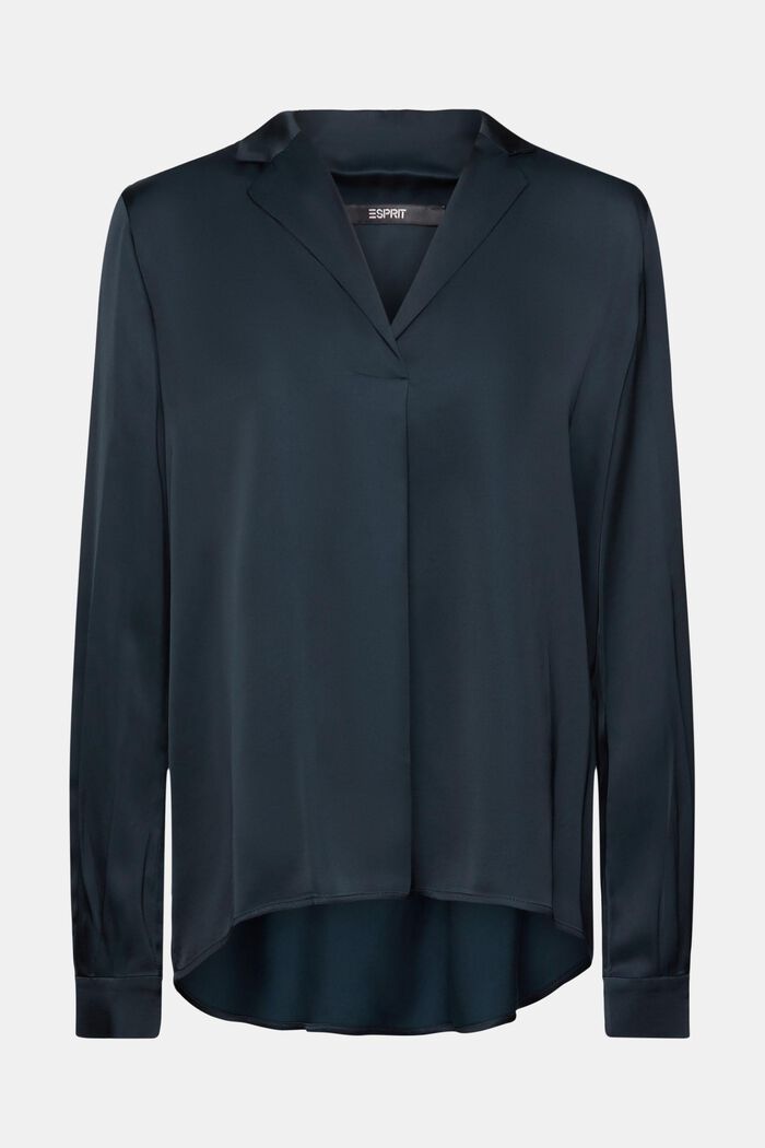 Satin blouse with lapel collar, LENZING™ ECOVERO™, PETROL BLUE, detail image number 5