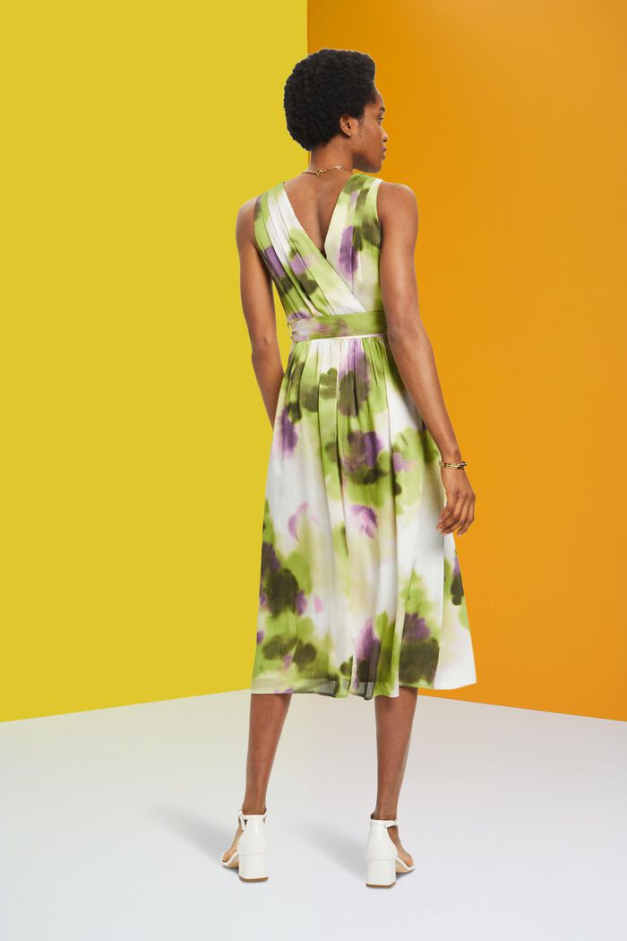 Crinkle satin midi dress with floral print, LEAF GREEN, detail image number 1