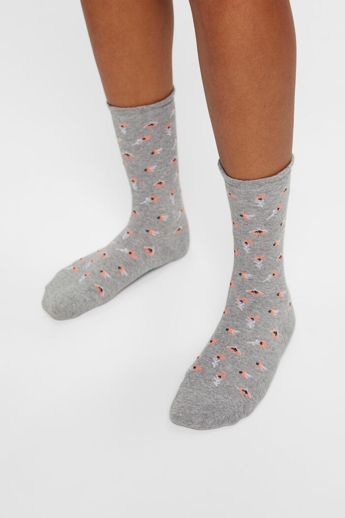 2-Pack Floral Knit Socks, LIGHT GREY, detail image number 1