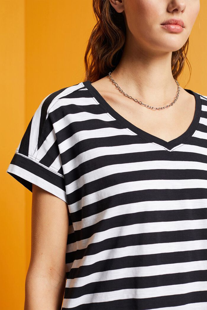 Striped v-neck cotton t-shirt, WHITE, detail image number 2