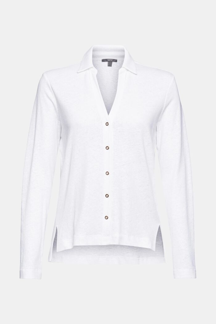 Linen blend long-sleeved top with a button placket, WHITE, detail image number 5