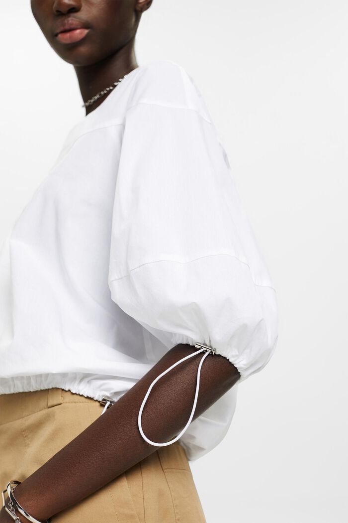 Short-sleeved poplin cotton top, WHITE, detail image number 2