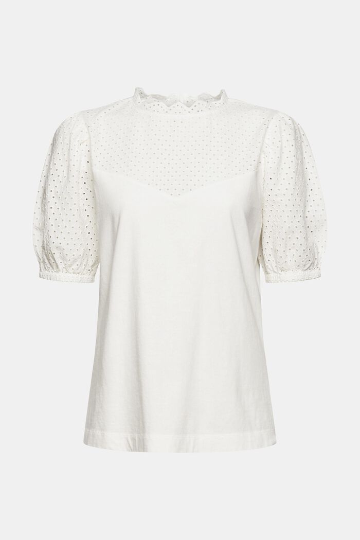 T-shirt with broderie anglaise, organic cotton