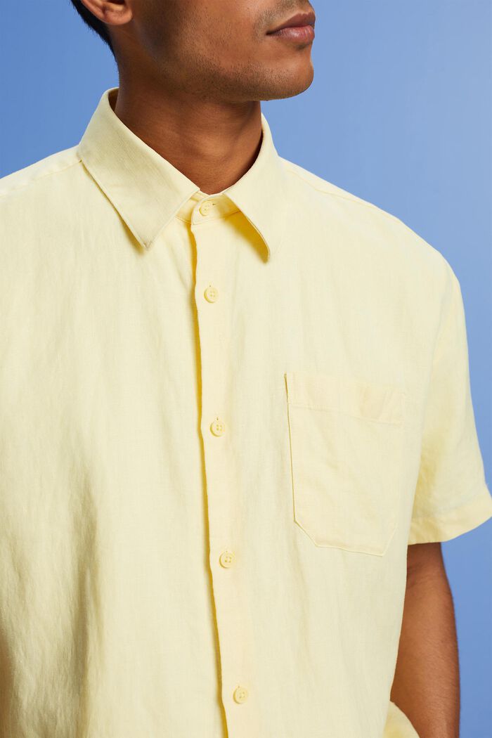 Linen short-sleeved shirt, LIGHT YELLOW, detail image number 2