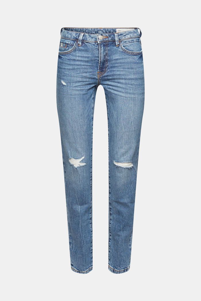 Distressed jeans made of organic cotton, BLUE MEDIUM WASHED, overview