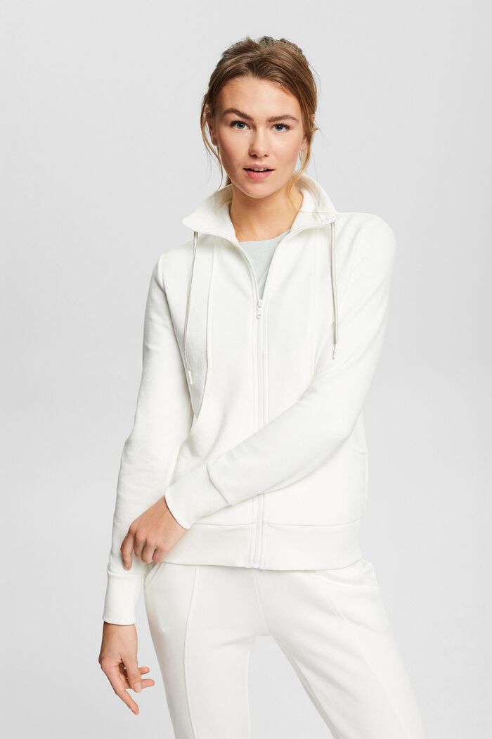 Zipper sweatshirt, cotton blend, OFF WHITE, detail image number 0