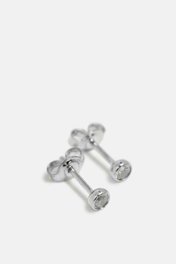 Stud earrings with zirconia, sterling silver, SILVER, detail image number 0