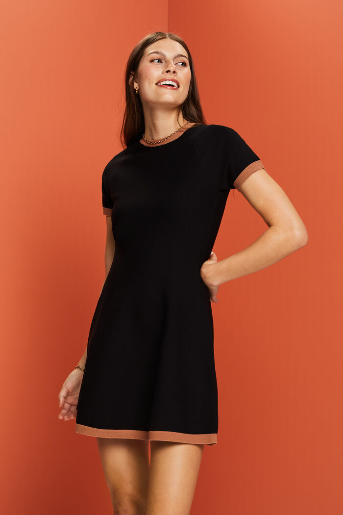 Knitted short-sleeve dress, BLACK, detail image number 0