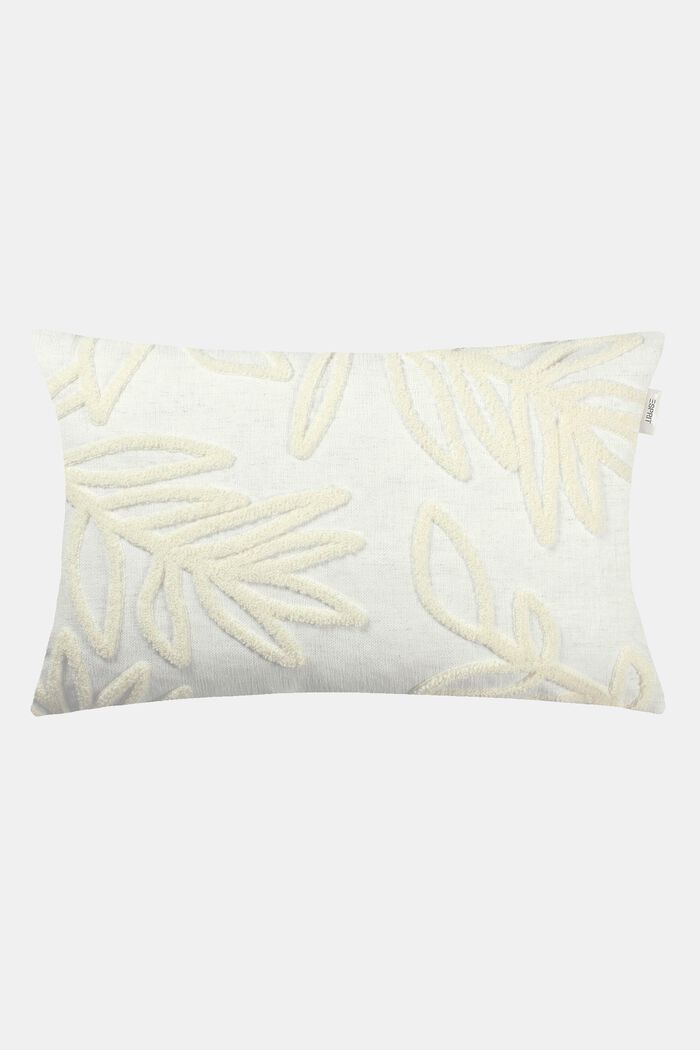Decorative cushion cover with embroidered leaf motifs