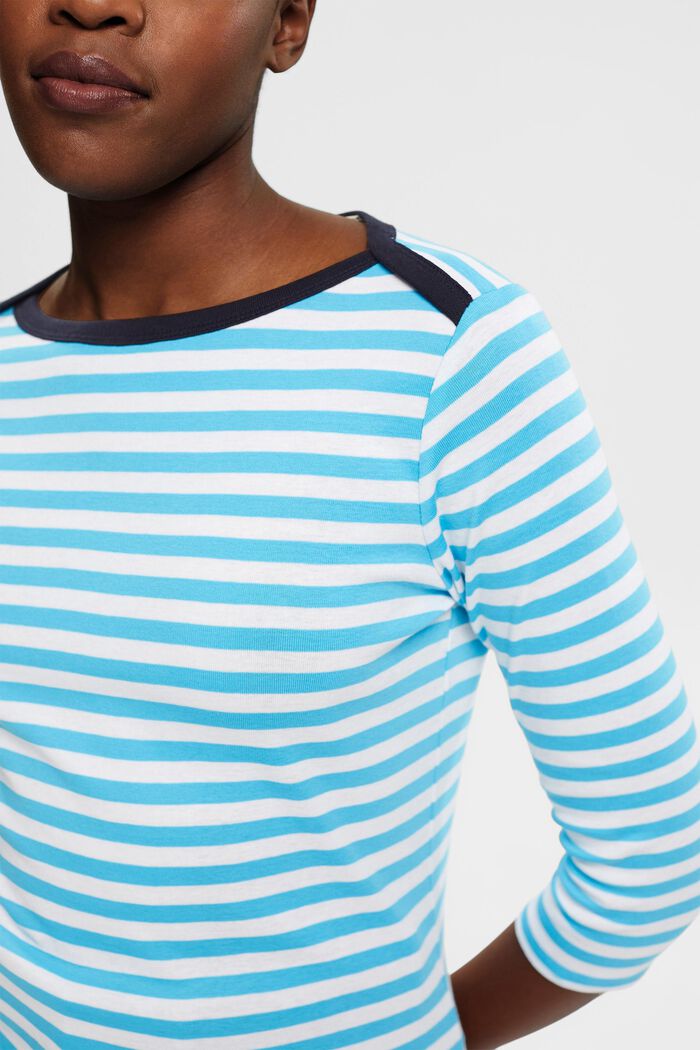 Striped boat neck shirt, TURQUOISE, detail image number 2