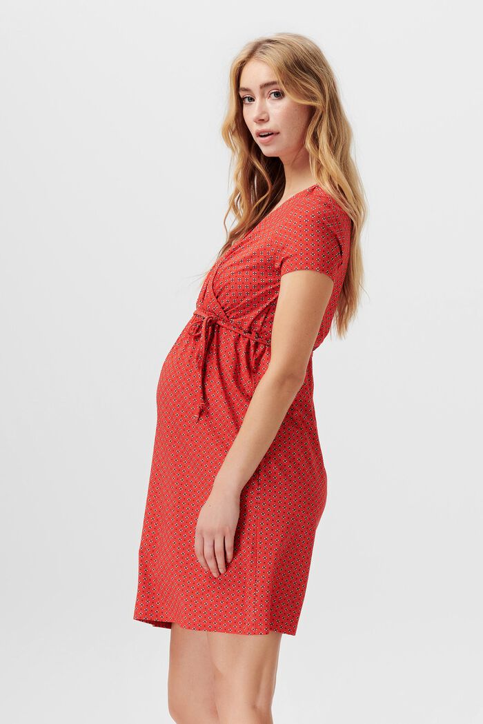 Jersey dress with all-over print, FLAME RED, detail image number 4